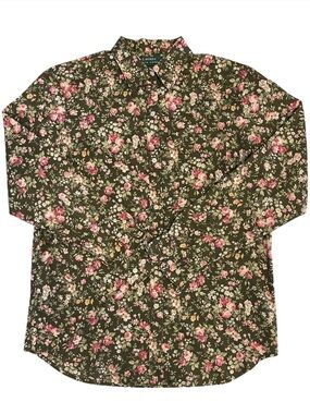 Lauren Ralph Lauren Green Floral Print Button Front Shirt Size Small